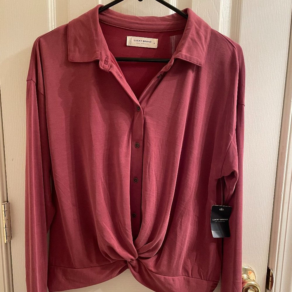 Sandwash Twist Front Long Sleeve Button Up Shirt